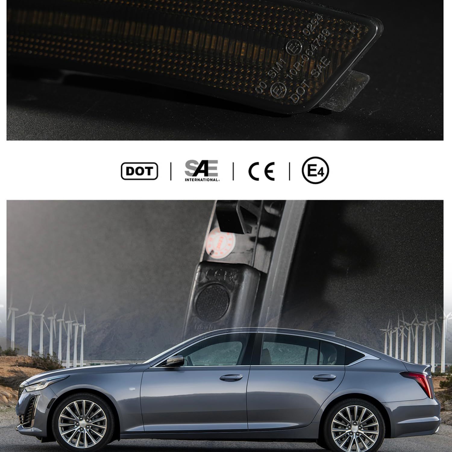 NSLUMO Led Side Marker Lights Compatible w/Cadillac CT5 2020 2021 2022 2023 Amber Led Front Bumper Side Marker Reflector Repeater Lamp Kit LH RH Smoked Lens Strip Led Sidemarkers OEM Replacement