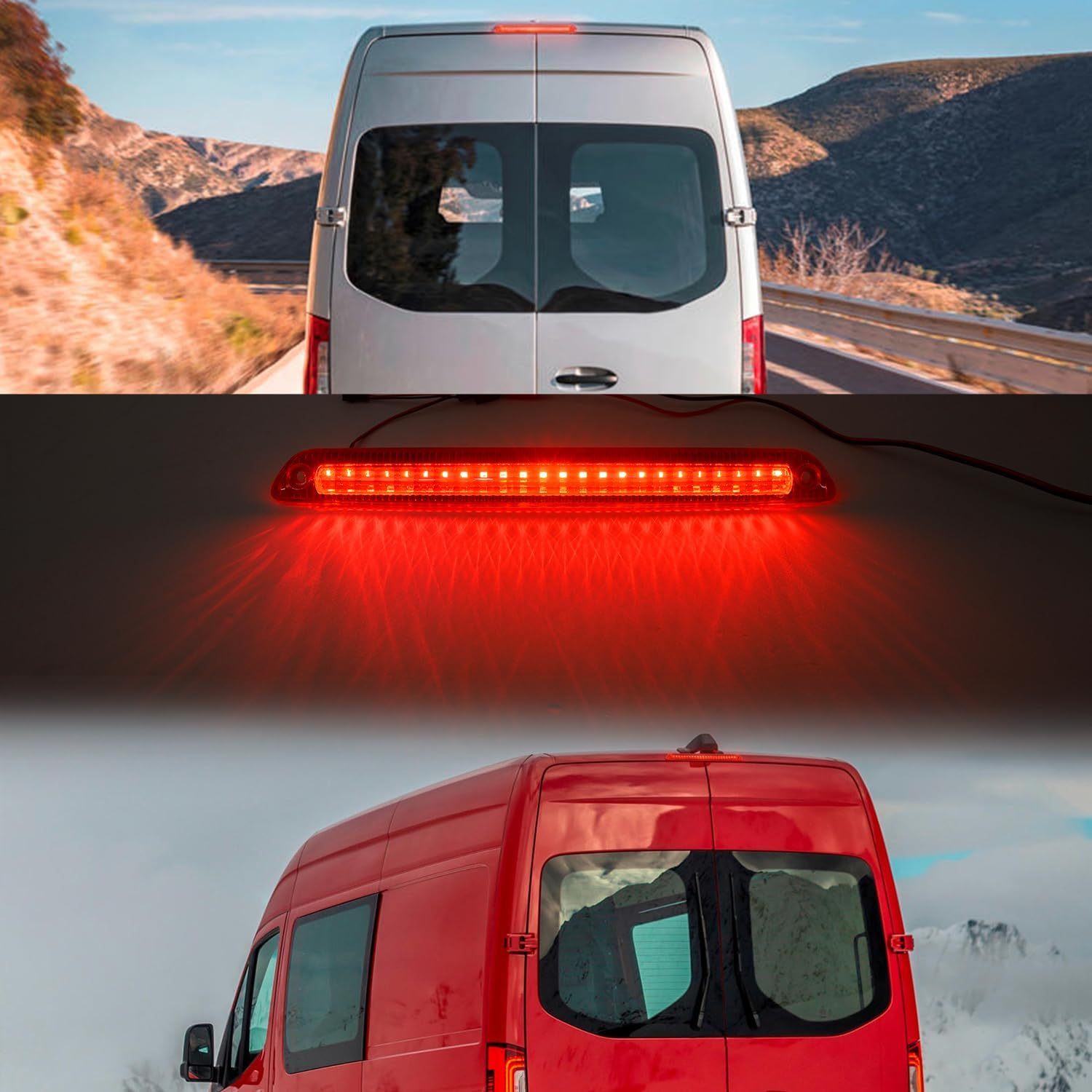 NSLUMO Led Third Brake Light Replacement for 2007-2009 Dodge Sprinter 2500 3500 2014-2023 Mer'cedes Sprinter 2500 3500 Rear Red LED 3rd Brake Center High Mount Stop Lamp Red Lens CHMSL