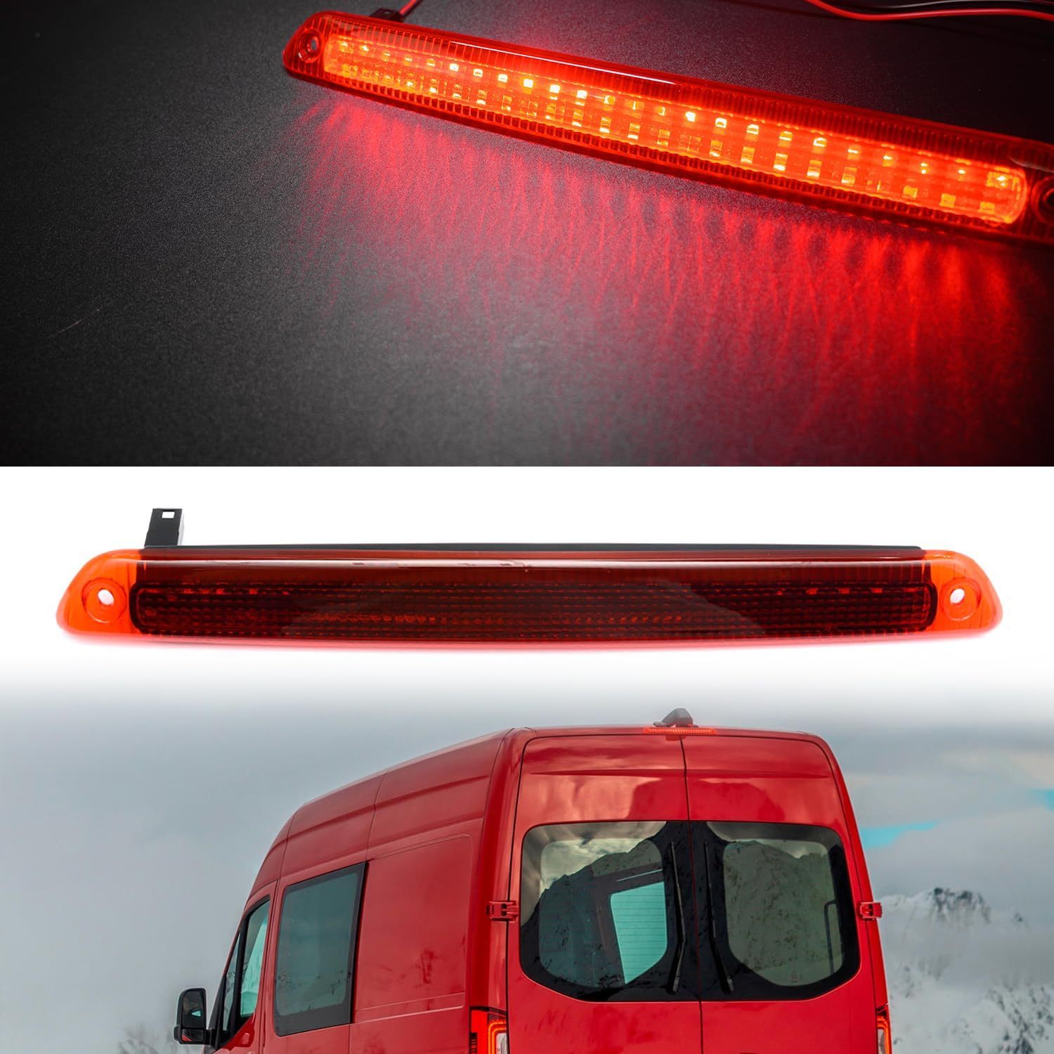 NSLUMO Led Third Brake Light Replacement for 2007-2009 Dodge Sprinter 2500 3500 2014-2023 Mer'cedes Sprinter 2500 3500 Rear Red LED 3rd Brake Center High Mount Stop Lamp Red Lens CHMSL