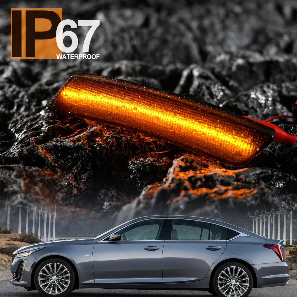NSLUMO Led Side Marker Lights Compatible w/Cadillac CT5 2020 2021 2022 2023 Amber Led Front Bumper Side Marker Reflector Repeater Lamp Kit LH RH Smoked Lens Strip Led Sidemarkers OEM Replacement