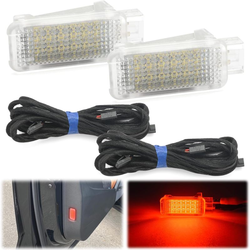 NSLUMO 2pcs LED Door Courtesy Lights Kit for 2016-2023 Audi TT TTS TTRS A3 A5 S5 RS5, 18-SMD Red Led Side Door Warning Light Canbus Error Free Interior Puddle Lamps Assembly w/PNP Adpater Wires