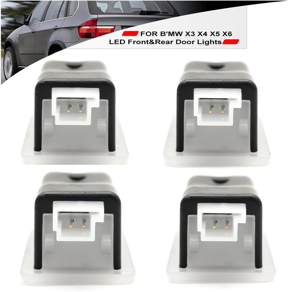 NSLUMO Led Courtesy Door Ambient Lamp for B'MW X3 X4 X5 X6 E83 F25 F26 E70 E71 E72 4PCS White Blue Red Led Welcomed Door Panel Lights Assembly Error Free Door Step Light Replacement