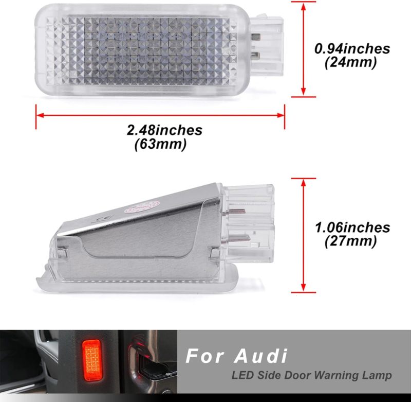 NSLUMO 2pcs LED Door Courtesy Lights Kit for 2016-2023 Audi TT TTS TTRS A3 A5 S5 RS5, 18-SMD Red Led Side Door Warning Light Canbus Error Free Interior Puddle Lamps Assembly w/PNP Adpater Wires