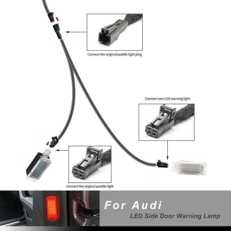 NSLUMO 2pcs LED Door Courtesy Lights Kit for 2016-2023 Audi TT TTS TTRS A3 A5 S5 RS5, 18-SMD Red Led Side Door Warning Light Canbus Error Free Interior Puddle Lamps Assembly w/PNP Adpater Wires