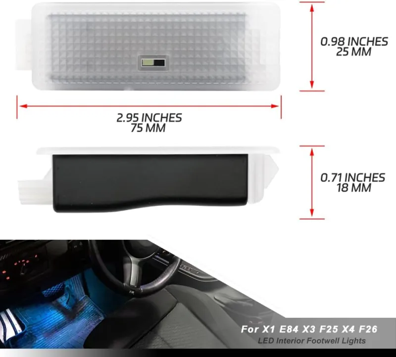 NSLUMO Led Footwell Courtesy Ambient Lights Replacement for 2010-2018 B'MW X1 E84 X3 F25 X4 F26 Under Dashboard Floor Interior Atmosphere Lamp Assembly