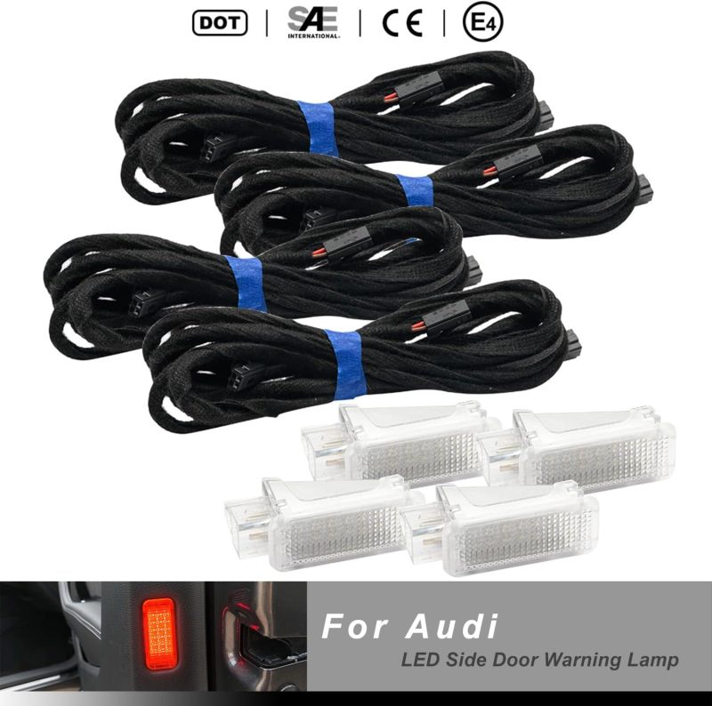 NSLUMO 4pcs LED Door Courtesy Lights Kit for Audi A3 A4 A6 A7 A8 Q5 Q7 Q8 2015-2024, 18-SMD Red Led Side Door Warning Light Canbus Error Free Interior Puddle Lamps Assembly w/PNP Adpater Wires