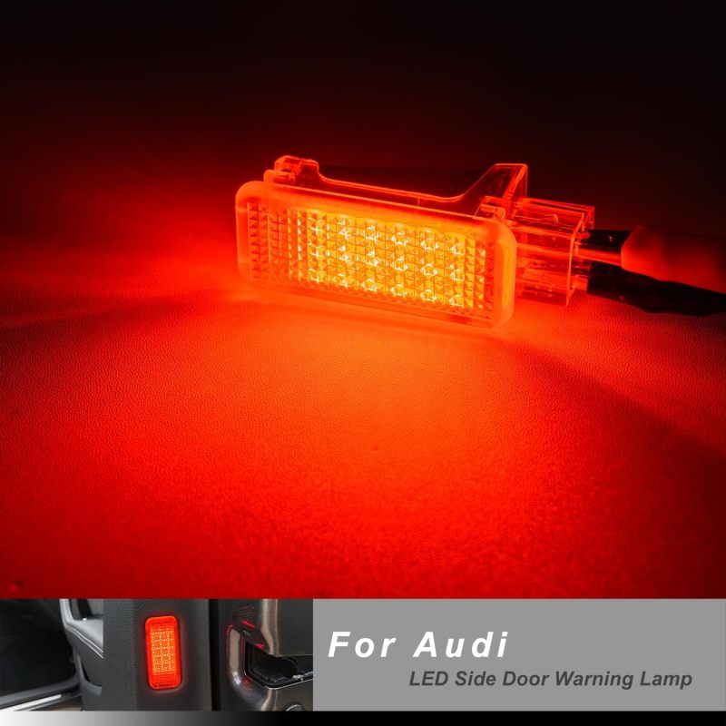 NSLUMO 4pcs LED Door Courtesy Lights Kit for Audi A3 A4 A6 A7 A8 Q5 Q7 Q8 2015-2024, 18-SMD Red Led Side Door Warning Light Canbus Error Free Interior Puddle Lamps Assembly w/PNP Adpater Wires