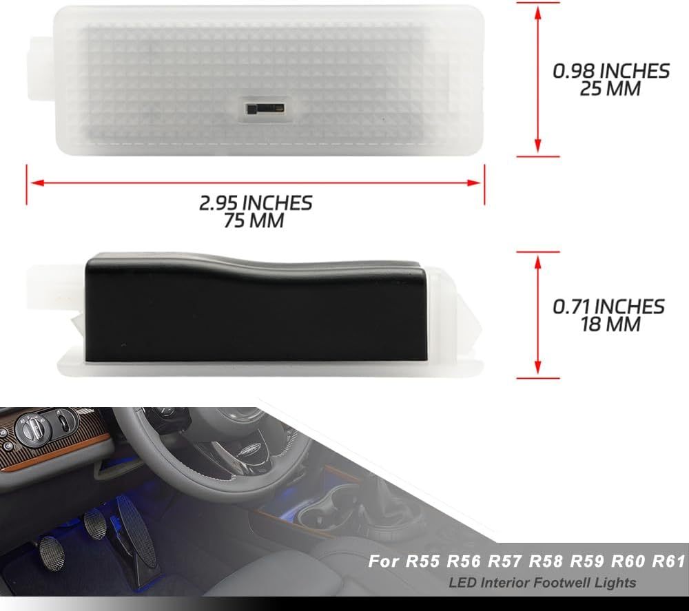 NSLUMO Led Footwell Courtesy Ambient Lights Replacement for 2006-2016 Mi'ni Cooper R56 R57 R58 R59 R55 Clubman R60 Countryman R61 Under Dashboard Floor Interior Blue Atmosphere Lamp Assembly