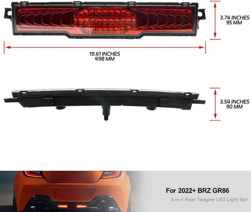 NSLUMO Sequential Rear Fog Reverse Brake Light Kit for 2022+ Su'baru BRZ To'yota GR86 3-In-1 LED Red Tail Light & Xenon White LED Backup Light Replacement