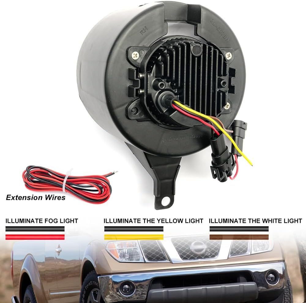Led Fog Lamp Assembly for 2005-2020 Nis'san Frontier Navara D40 Chrome Steel Bumper Pickup, Switchback Amber White DRL Signal Driving Lamps 12V Led Fog Light Relay Harness Switch Kit
