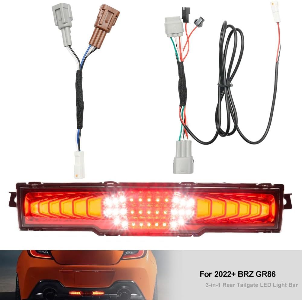 NSLUMO Sequential Rear Fog Reverse Brake Light Kit for 2022+ Su'baru BRZ To'yota GR86 3-In-1 LED Red Tail Light & Xenon White LED Backup Light Replacement