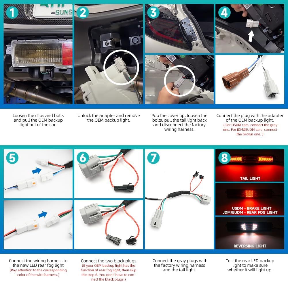 NSLUMO Sequential Rear Fog Reverse Brake Light Kit for 2022+ Su'baru BRZ To'yota GR86 3-In-1 LED Red Tail Light & Xenon White LED Backup Light Replacement