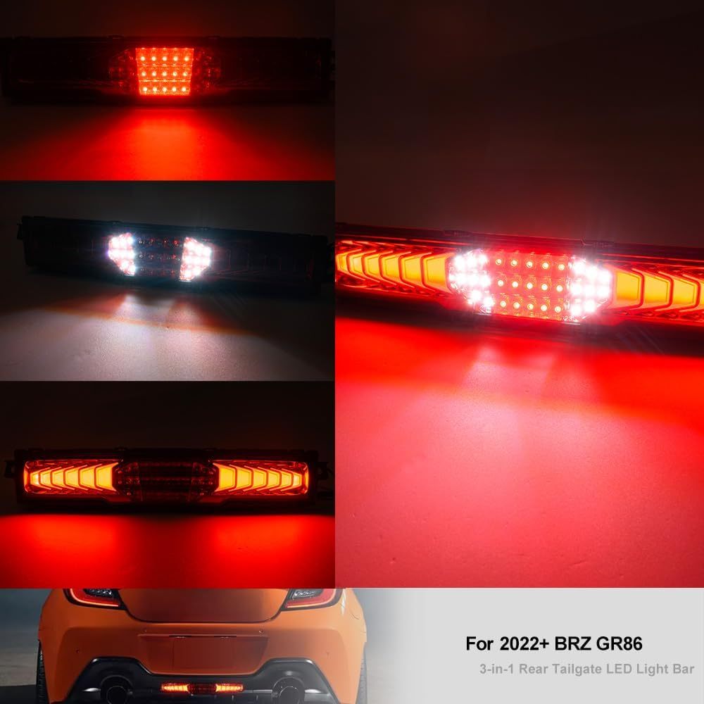 NSLUMO Sequential Rear Fog Reverse Brake Light Kit for 2022+ Su'baru BRZ To'yota GR86 3-In-1 LED Red Tail Light & Xenon White LED Backup Light Replacement