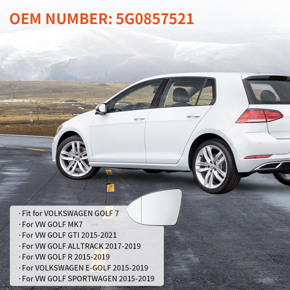 Driver Side Mirror Glass Replacement with Heated Backing Plate for Volkswagen Golf 7 VW Golf MK7 5G0857521 5G0857522