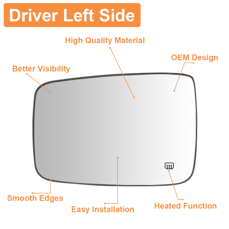Side Heated Mirror With Rear Holder Side View Exterior Flat Mirror for 2009-2018 Dodge Ram 1500 2500 Replacement 68050299AA 68050298AA