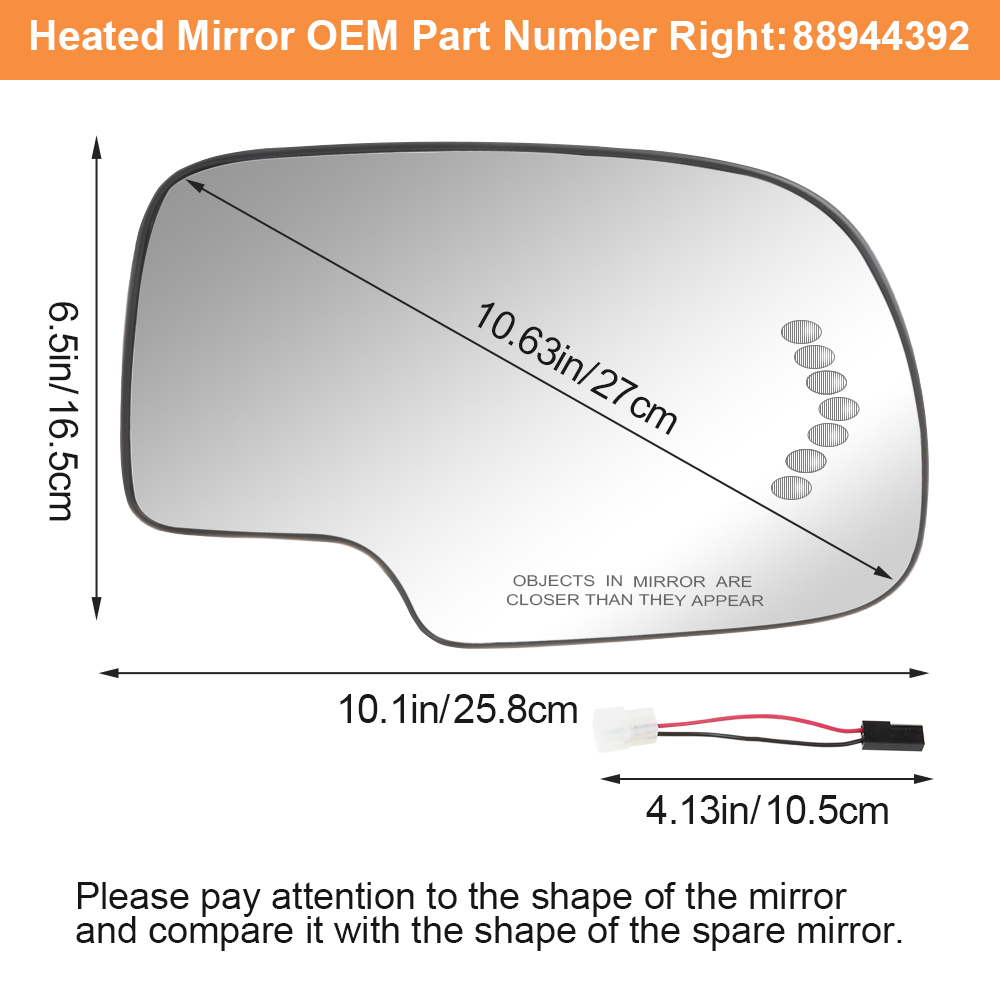 Side Door Heated Mirror Glass Replacement with Turn Signal Light for 2003-2007 Chevy Avalanche Chevrolet Suburban Silverado Cadillac Escalade GMC Sierra Yukon 88944391 88944392