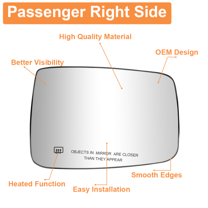 Side Heated Mirror With Rear Holder Side View Exterior Flat Mirror for 2009-2018 Dodge Ram 1500 2500 Replacement 68050299AA 68050298AA