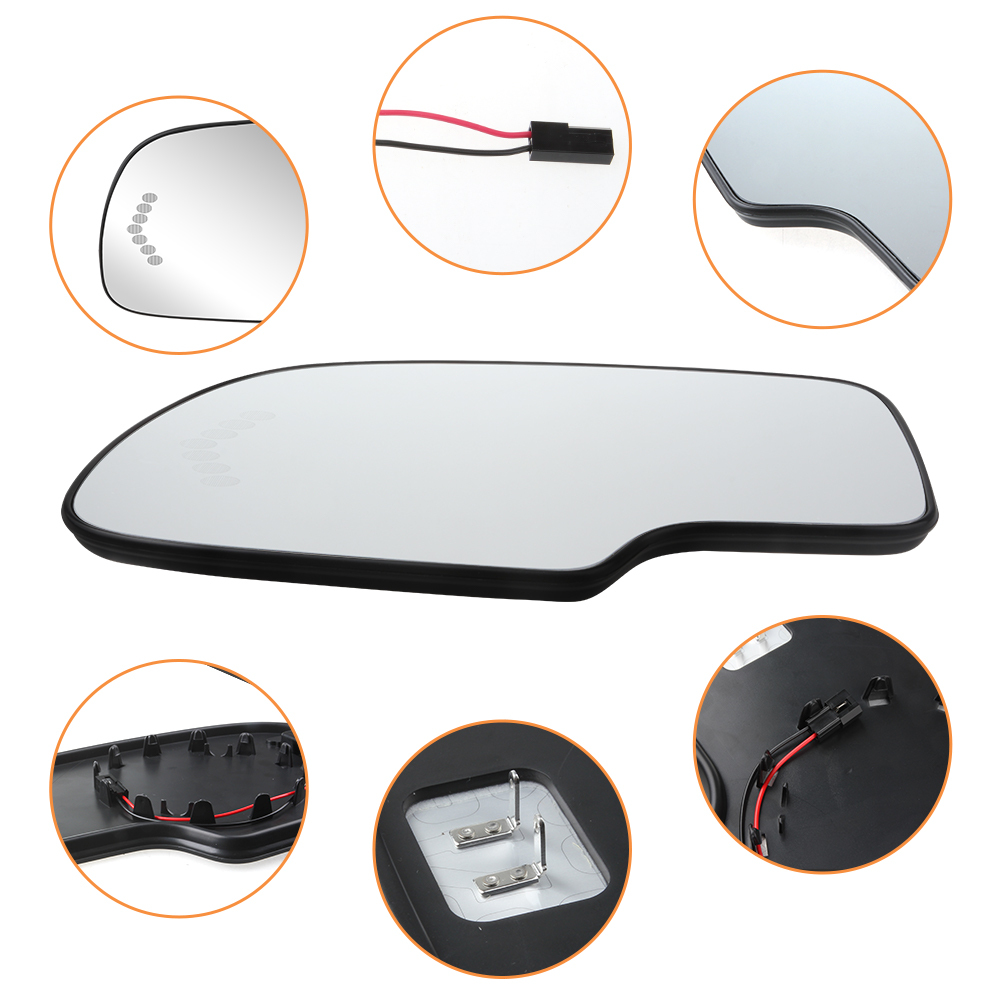 Side Door Heated Mirror Glass Replacement with Turn Signal Light for 2003-2007 Chevy Avalanche Chevrolet Suburban Silverado Cadillac Escalade GMC Sierra Yukon 88944391 88944392
