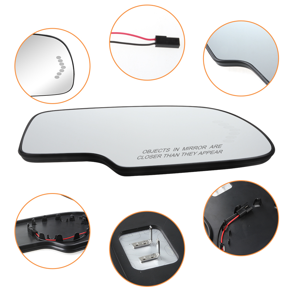 Side Door Heated Mirror Glass Replacement with Turn Signal Light for 2003-2007 Chevy Avalanche Chevrolet Suburban Silverado Cadillac Escalade GMC Sierra Yukon 88944391 88944392