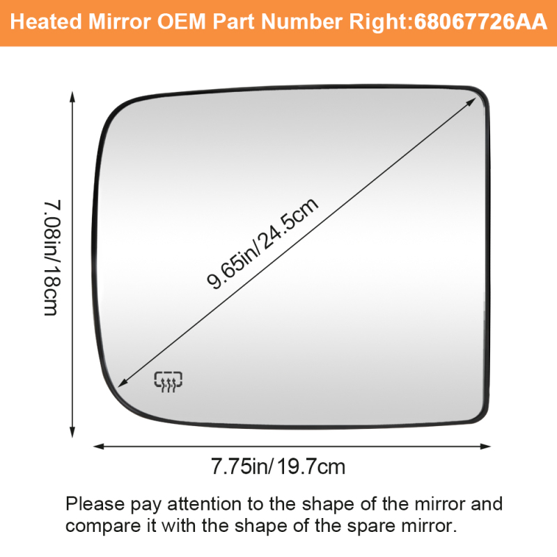 Side Tow Convex Mirror Glass Heated Mirror Glass with Rear Holder for Dodge Ram 1500 2500 3500 Truck 2009 - 2020 Replacement 68067727AA 68067726AA