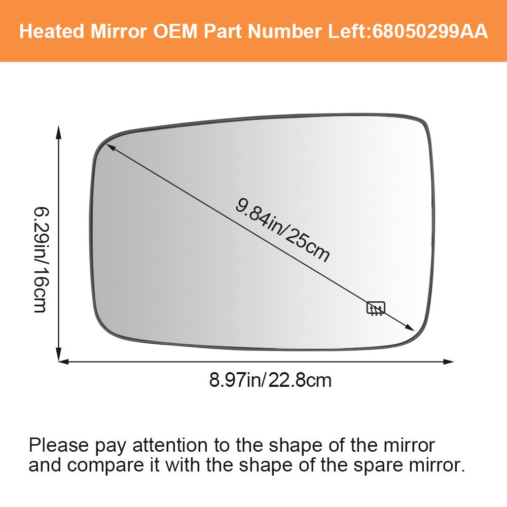 Side Heated Mirror With Rear Holder Side View Exterior Flat Mirror for 2009-2018 Dodge Ram 1500 2500 Replacement 68050299AA 68050298AA