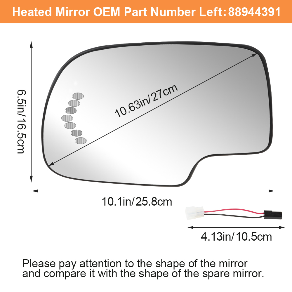 Side Door Heated Mirror Glass Replacement with Turn Signal Light for 2003-2007 Chevy Avalanche Chevrolet Suburban Silverado Cadillac Escalade GMC Sierra Yukon 88944391 88944392
