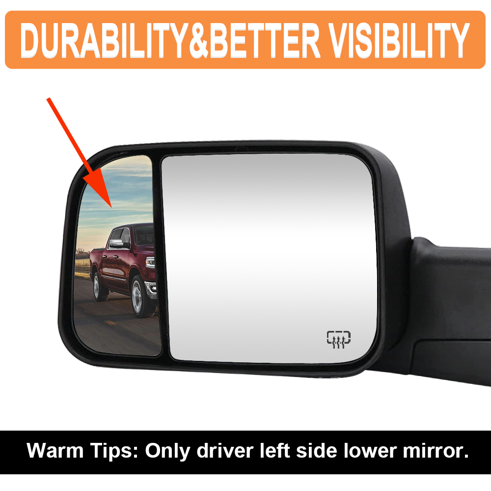 Side View Convex Lower Mirror Driver Left Side View Convex Mirror Backing Plate for 2009-2020 Dodge Ram 1500 2500 3500 4500 5500 Replacement 68067731AA 68067730AA