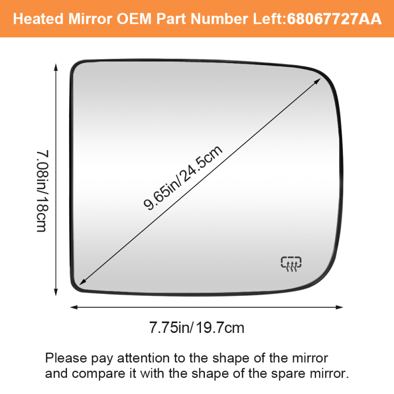 Side Tow Convex Mirror Glass Heated Mirror Glass with Rear Holder for Dodge Ram 1500 2500 3500 Truck 2009 - 2020 Replacement 68067727AA 68067726AA