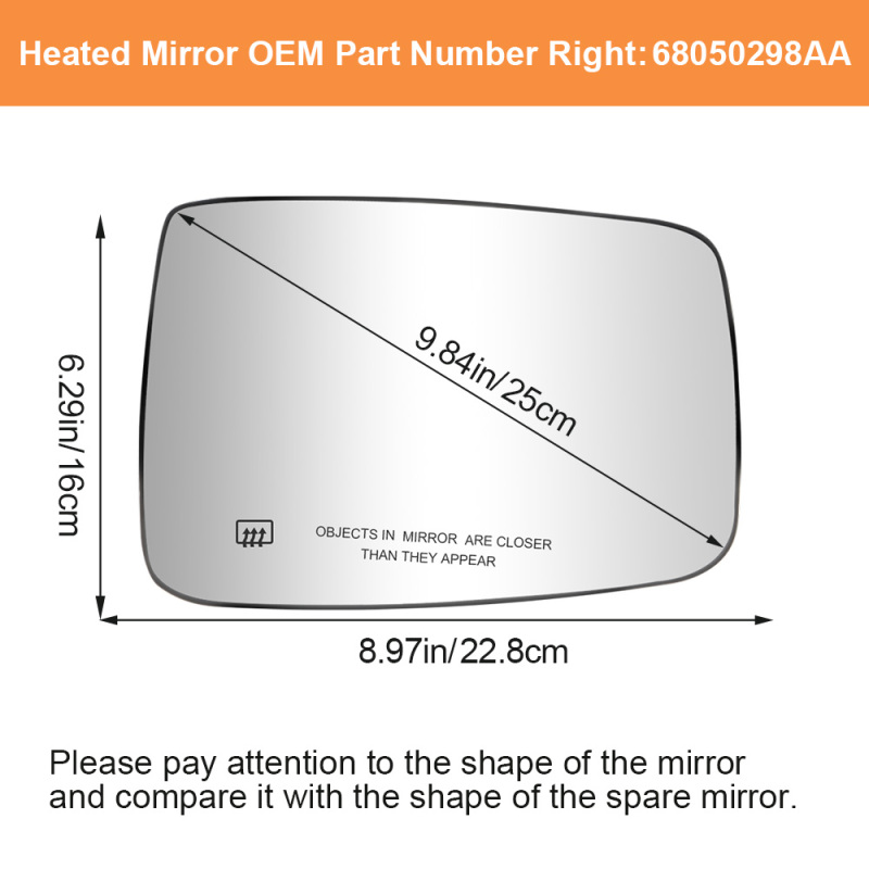 Side Heated Mirror With Rear Holder Side View Exterior Flat Mirror for 2009-2018 Dodge Ram 1500 2500 Replacement 68050299AA 68050298AA