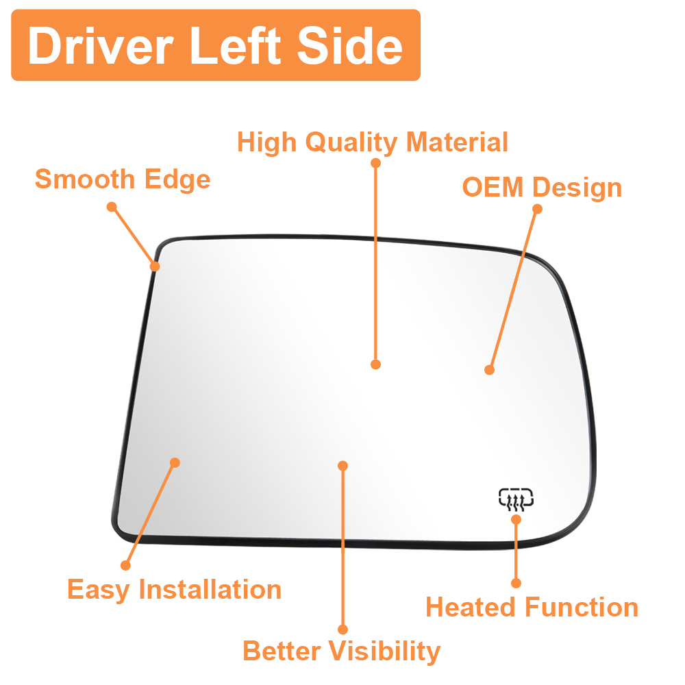 Side Tow Convex Mirror Glass Heated Mirror Glass with Rear Holder for Dodge Ram 1500 2500 3500 Truck 2009 - 2020 Replacement 68067727AA 68067726AA