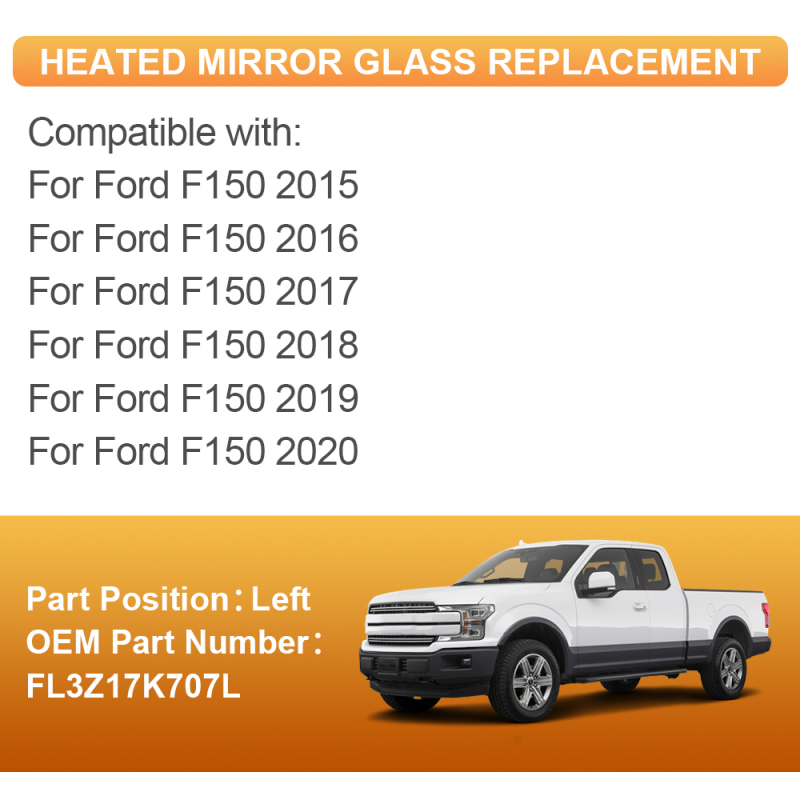 Side Heated Mirror Glass Replacement Blind Spot for Ford F150 2015 2016 2017 2018 2019 2020 Replaces FL3Z17K707L FL3Z17K707A