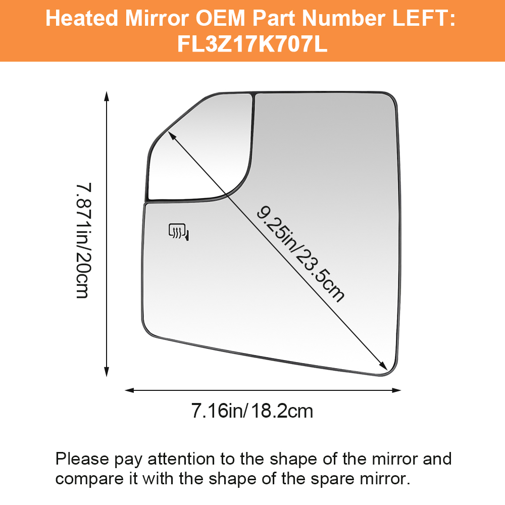 Side Heated Mirror Glass Replacement Blind Spot for Ford F150 2015 2016 2017 2018 2019 2020 Replaces FL3Z17K707L FL3Z17K707A