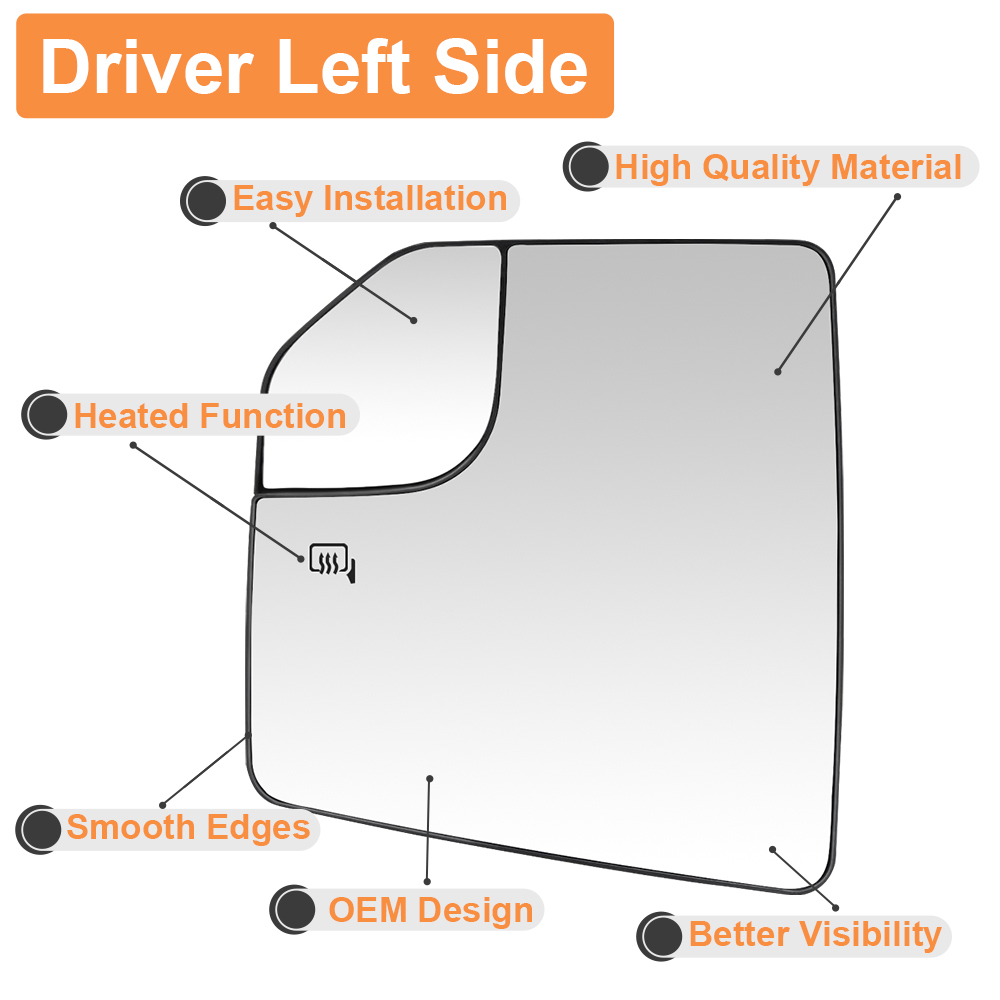 Side Heated Mirror Glass Replacement Blind Spot for Ford F150 2015 2016 2017 2018 2019 2020 Replaces FL3Z17K707L FL3Z17K707A