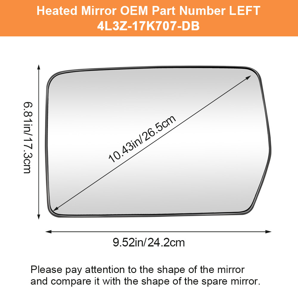 Side Heated Mirror Glass Replacement Compatible with 2004-2014 Ford F150 Mirror 4L3Z-17K707-DB 4L3Z-17K707-DA