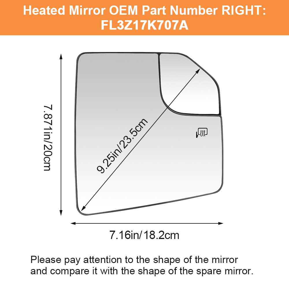 Side Heated Mirror Glass Replacement Blind Spot for Ford F150 2015 2016 2017 2018 2019 2020 Replaces FL3Z17K707L FL3Z17K707A