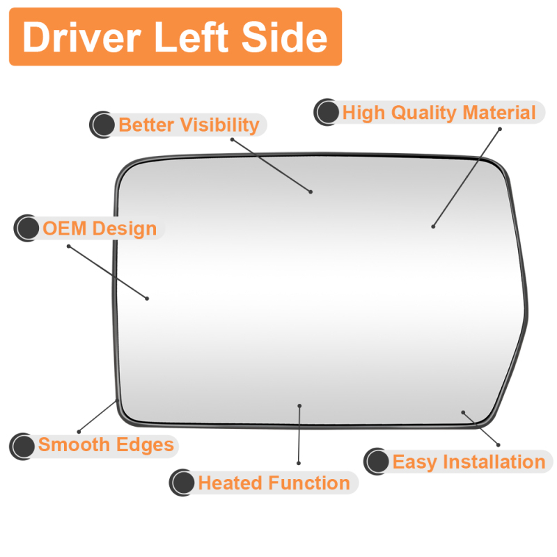 Side Heated Mirror Glass Replacement Compatible with 2004-2014 Ford F150 Mirror 4L3Z-17K707-DB 4L3Z-17K707-DA