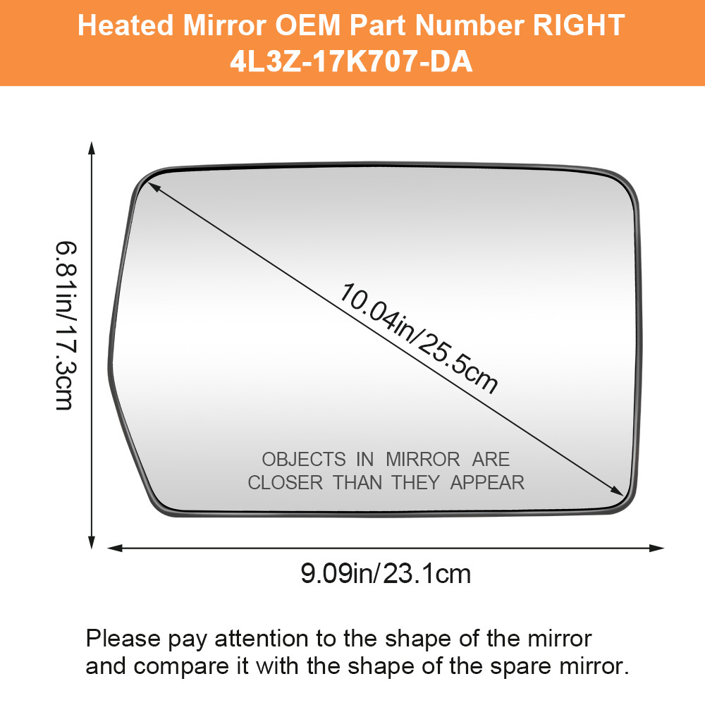 Side Heated Mirror Glass Replacement Compatible with 2004-2014 Ford F150 Mirror 4L3Z-17K707-DB 4L3Z-17K707-DA
