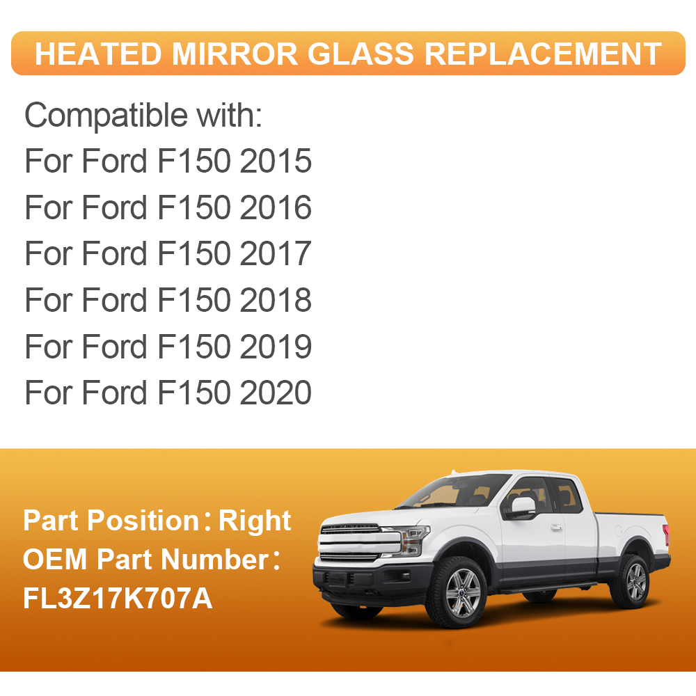 Side Heated Mirror Glass Replacement Blind Spot for Ford F150 2015 2016 2017 2018 2019 2020 Replaces FL3Z17K707L FL3Z17K707A