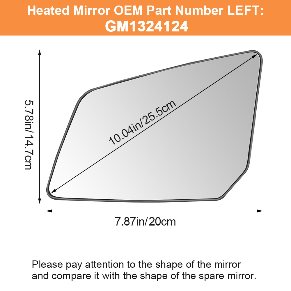 Side Heated Mirror Glass Replacement for 2007-2016 GMC Acadia 2009-2016 Chevrolet Traverse 2007-2010 Saturn Outlook Replaces GM1324124 GM1324119