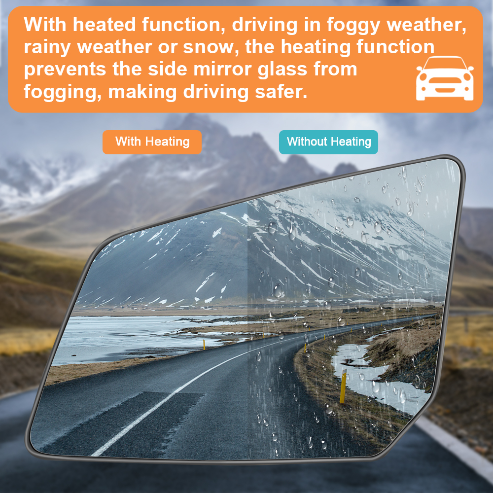 Side Heated Mirror Glass Replacement for 2007-2016 GMC Acadia 2009-2016 Chevrolet Traverse 2007-2010 Saturn Outlook Replaces GM1324124 GM1324119