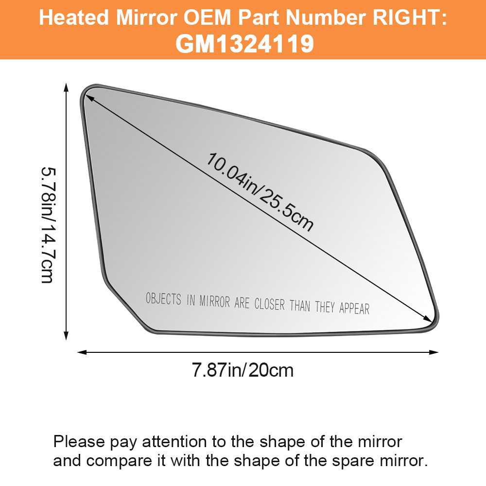 Side Heated Mirror Glass Replacement for 2007-2016 GMC Acadia 2009-2016 Chevrolet Traverse 2007-2010 Saturn Outlook Replaces GM1324124 GM1324119