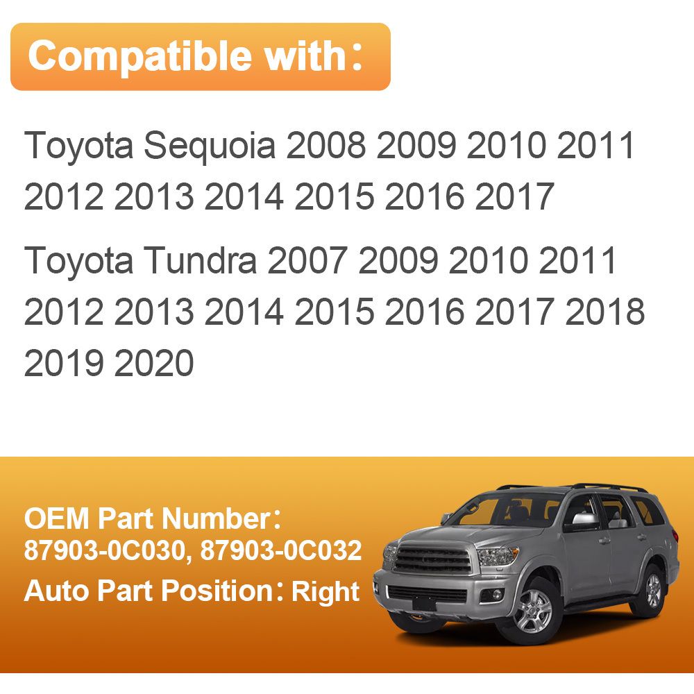 Side Heated Mirror Glass Replacement with Turn Signal Light for 2007-2020 Toyota Tundra 2008-2017 Toyota Sequoia 87906-0C030 87903-0C030