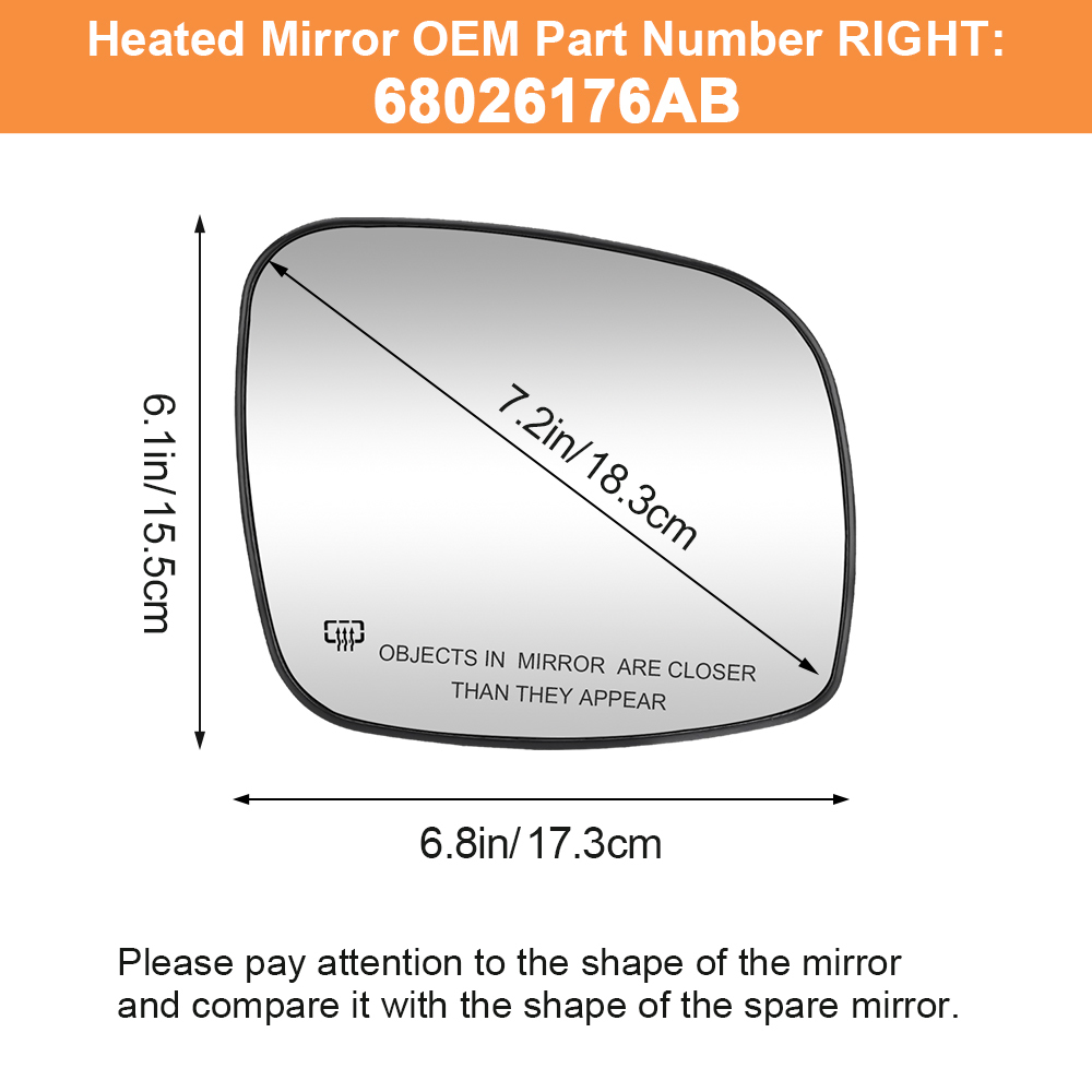 Side Heated Mirror Glass Replacement for 2008-2020 Dodge Grand Caravan 2008-2016 Chrysler Town & Country 2012-2015 RAM C/V 2009-2014 Volkswagen Routan 68026177AB 68026176AB