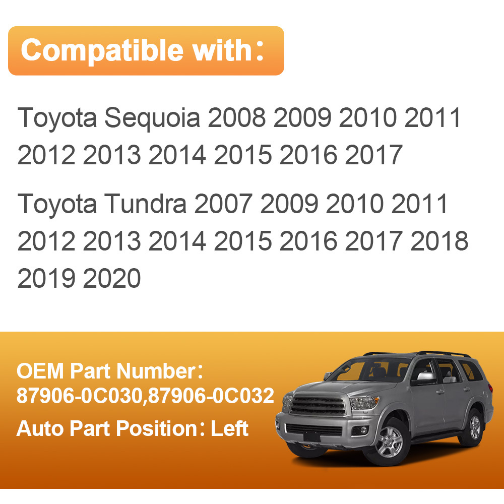 Side Heated Mirror Glass Replacement with Turn Signal Light for 2007-2020 Toyota Tundra 2008-2017 Toyota Sequoia 87906-0C030 87903-0C030