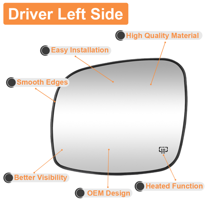 Side Heated Mirror Glass Replacement for 2008-2020 Dodge Grand Caravan 2008-2016 Chrysler Town & Country 2012-2015 RAM C/V 2009-2014 Volkswagen Routan 68026177AB 68026176AB