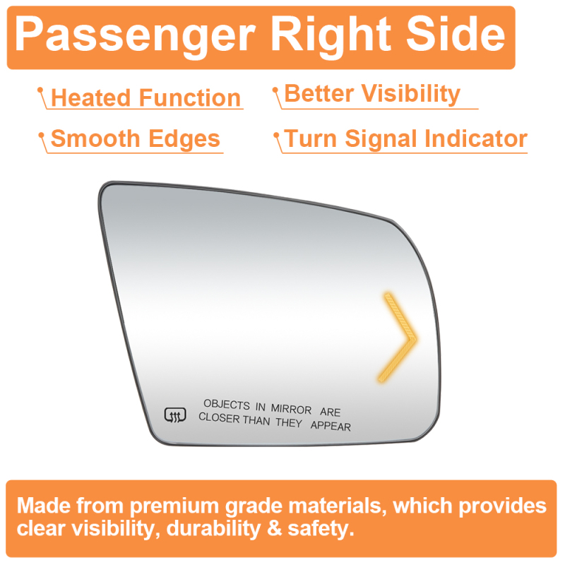 Side Heated Mirror Glass Replacement with Turn Signal Light for 2007-2020 Toyota Tundra 2008-2017 Toyota Sequoia 87906-0C030 87903-0C030