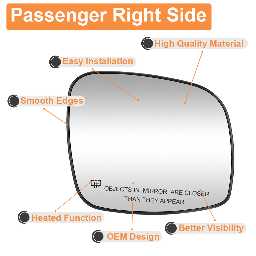 Side Heated Mirror Glass Replacement for 2008-2020 Dodge Grand Caravan 2008-2016 Chrysler Town & Country 2012-2015 RAM C/V 2009-2014 Volkswagen Routan 68026177AB 68026176AB