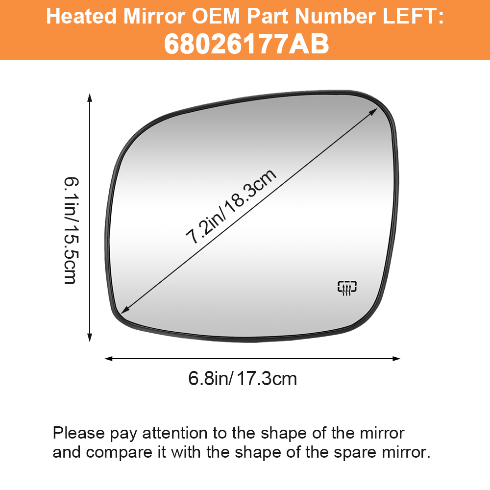Side Heated Mirror Glass Replacement for 2008-2020 Dodge Grand Caravan 2008-2016 Chrysler Town & Country 2012-2015 RAM C/V 2009-2014 Volkswagen Routan 68026177AB 68026176AB