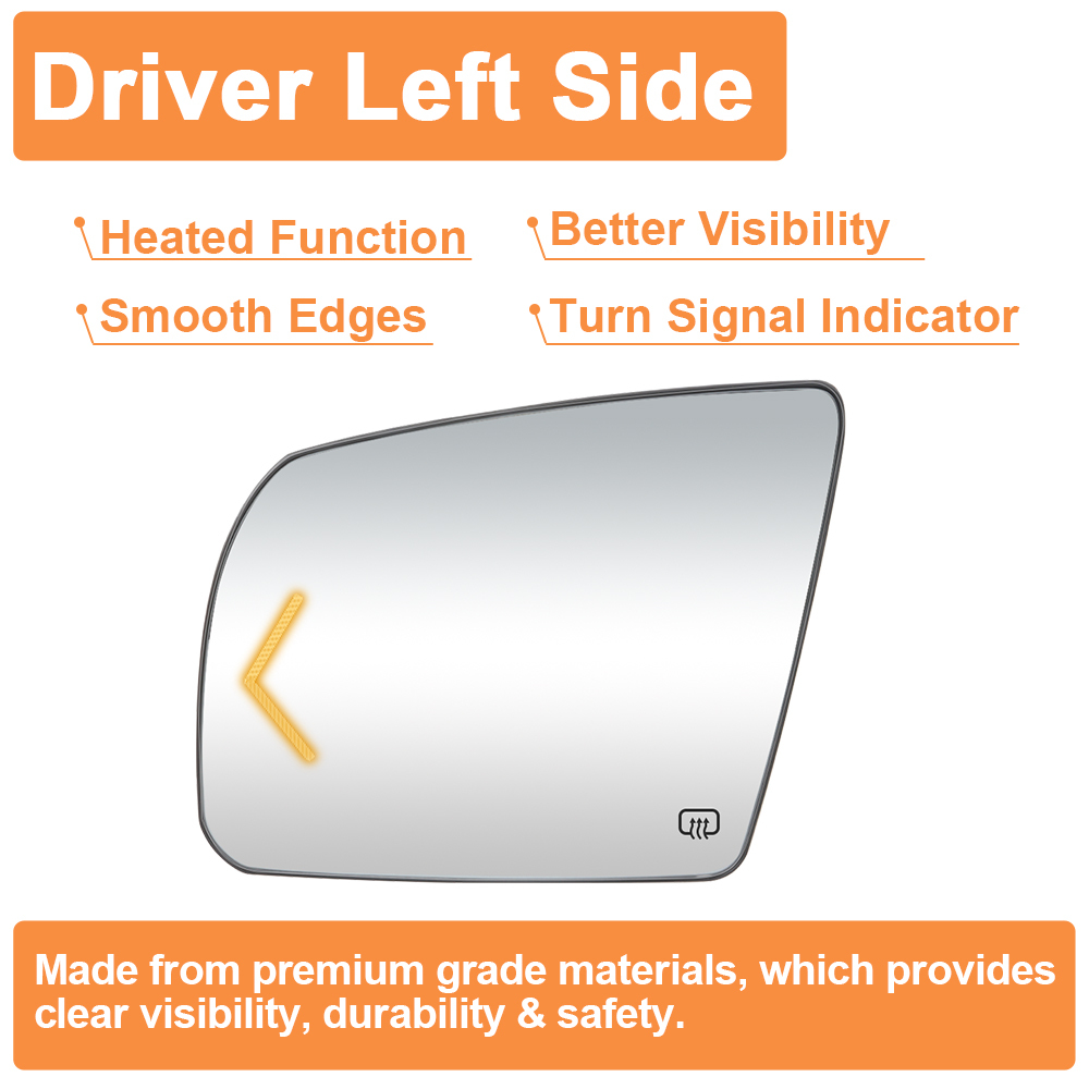 Side Heated Mirror Glass Replacement with Turn Signal Light for 2007-2020 Toyota Tundra 2008-2017 Toyota Sequoia 87906-0C030 87903-0C030