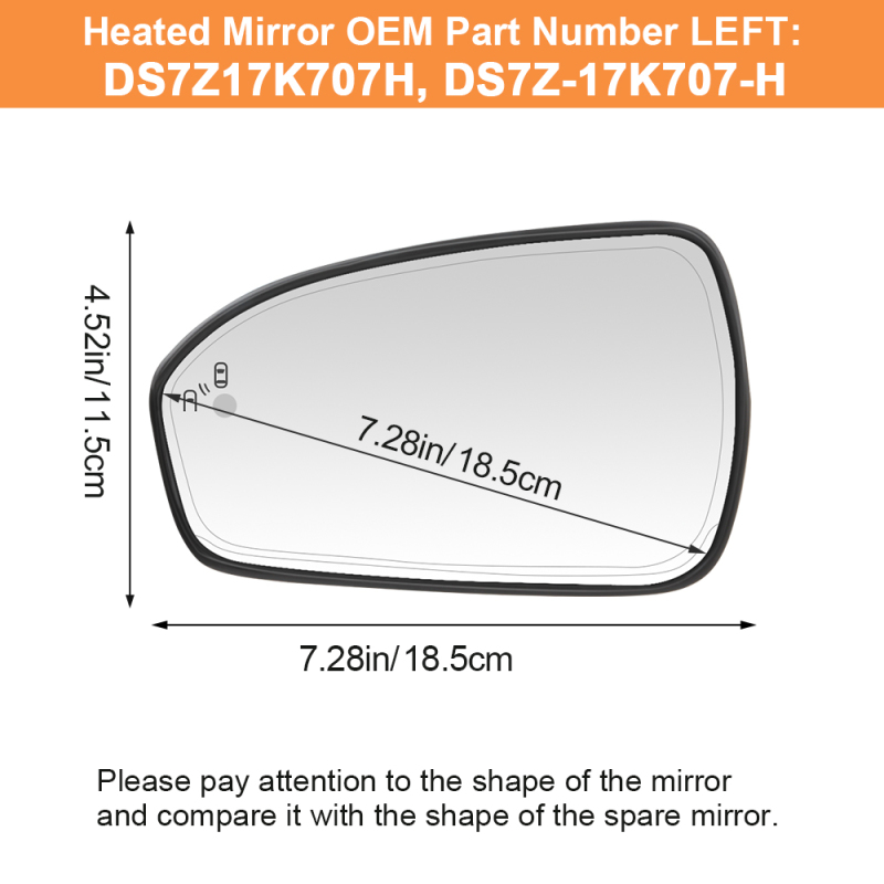 Side Door Heated Mirror Glass Replacement with Blind Spot Detection BLIS for Ford Fusion 2013 2014 2015 2016 2017 2018 2019 2020 2021 DS7Z17K707H DS7Z17K707C